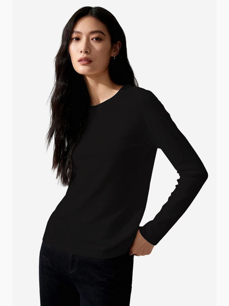 Camiseta de mujer de algodón y elastano tommy Negro - Kiabi