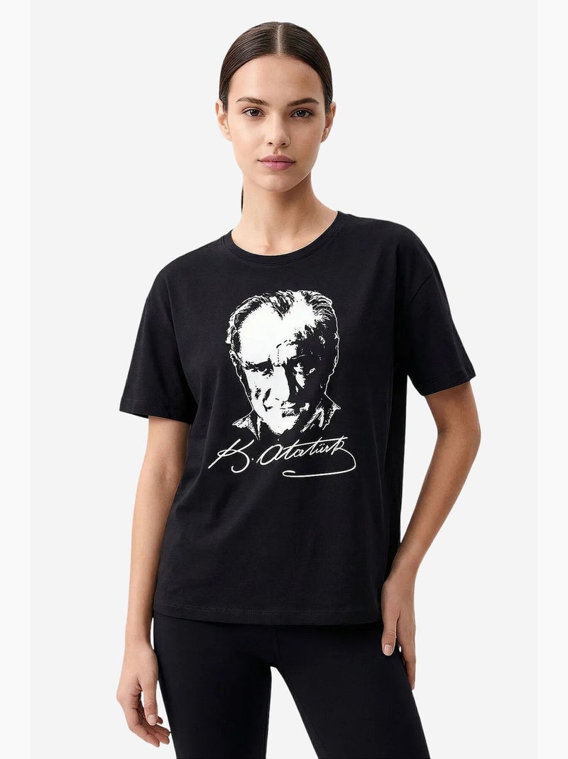 Camiseta de mujer de algodón y elastano tommy Negro - Kiabi