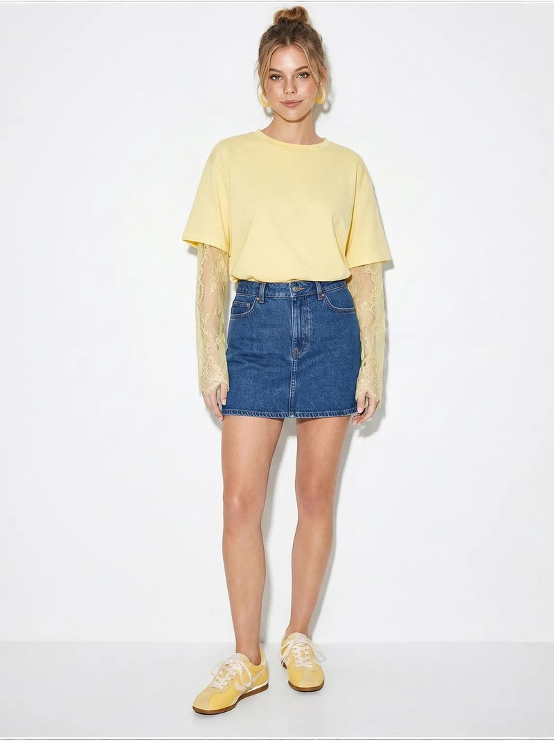 Camiseta de mujer de algodón y poliéster lucci Amarillo limón - Kiabi