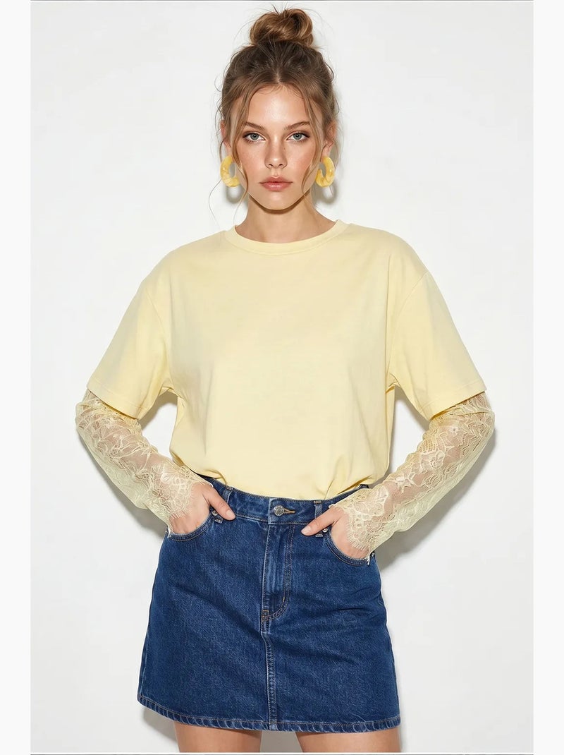 Camiseta de mujer de algodón y poliéster lucci Amarillo limón - Kiabi