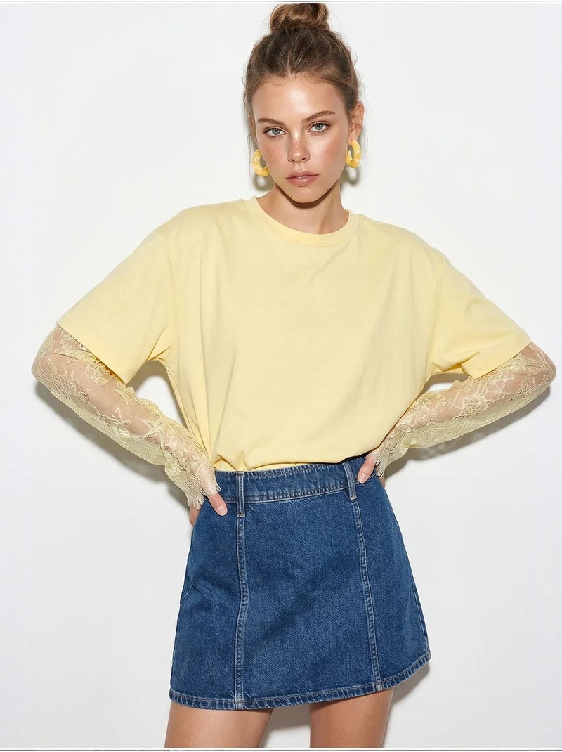 Camiseta de mujer de algodón y poliéster lucci Amarillo limón - Kiabi
