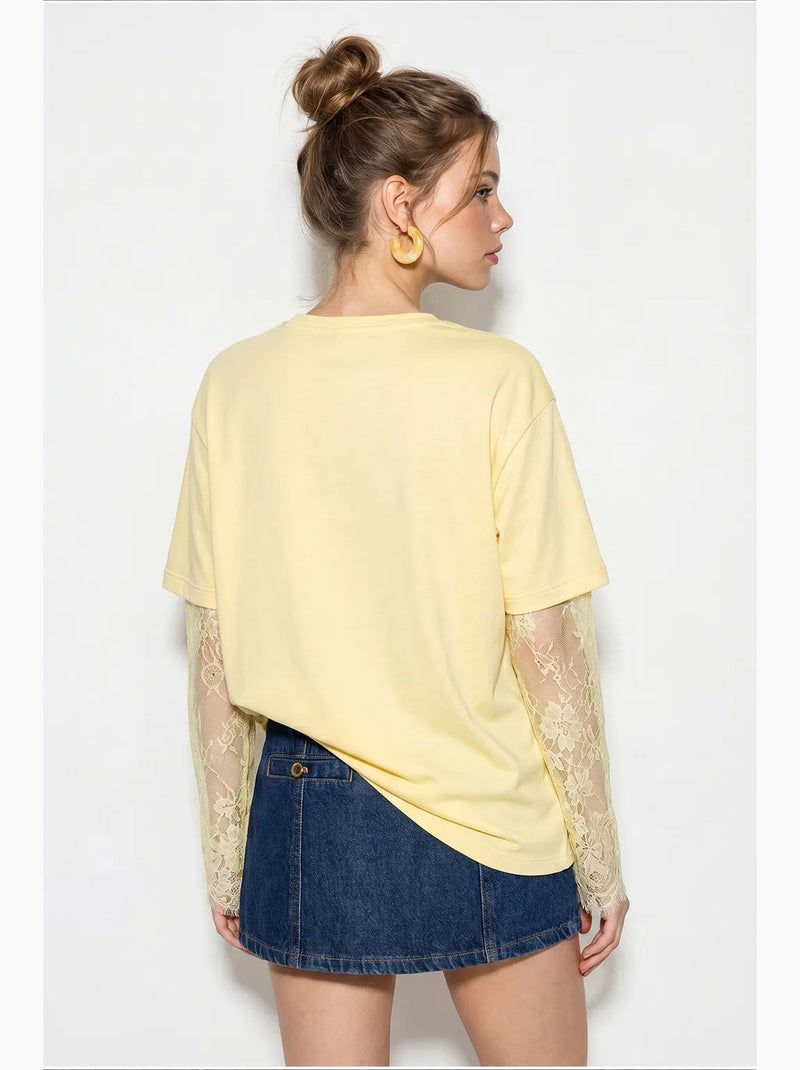 Camiseta de mujer de algodón y poliéster lucci Amarillo limón - Kiabi