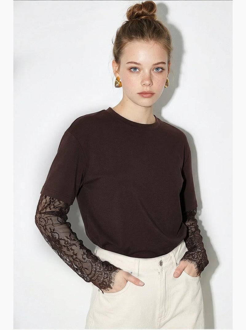 Camiseta de mujer de algodón y poliéster lucci Marrón chocolate - Kiabi