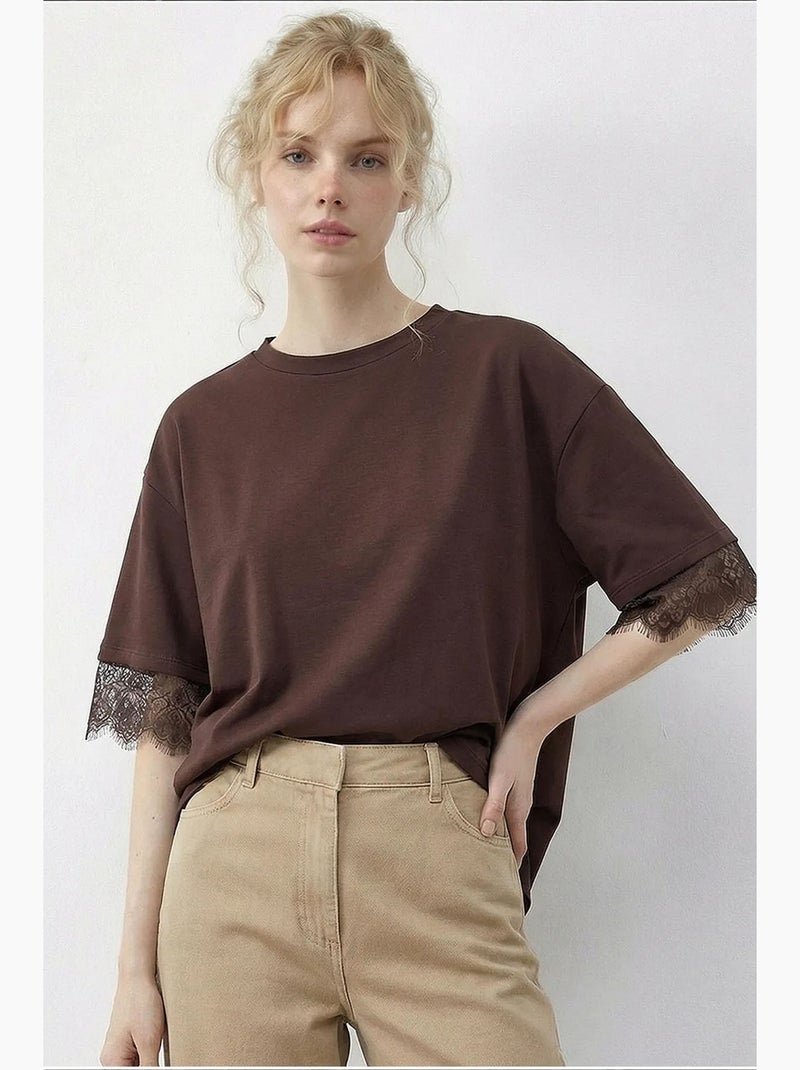 Camiseta de mujer de algodón y poliéster lucci Marrón chocolate - Kiabi