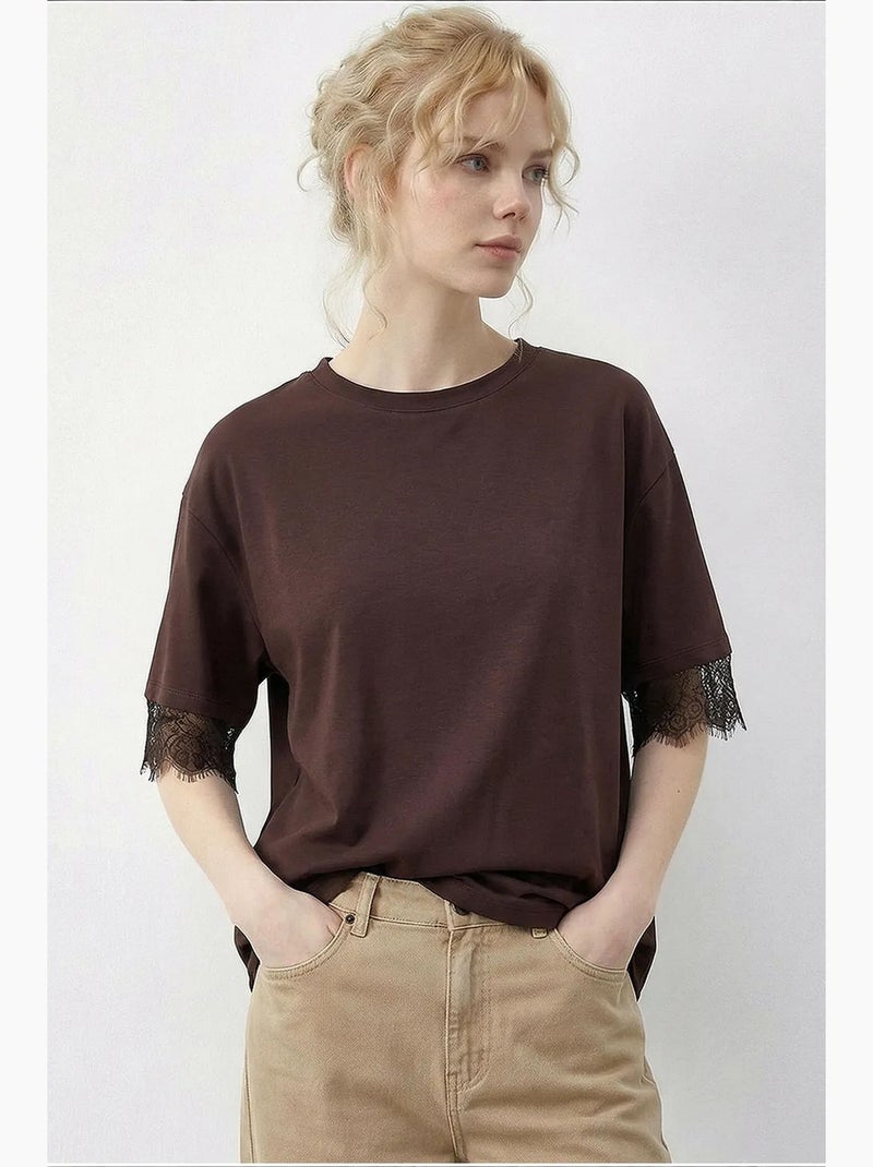 Camiseta de mujer de algodón y poliéster lucci Marrón chocolate - Kiabi