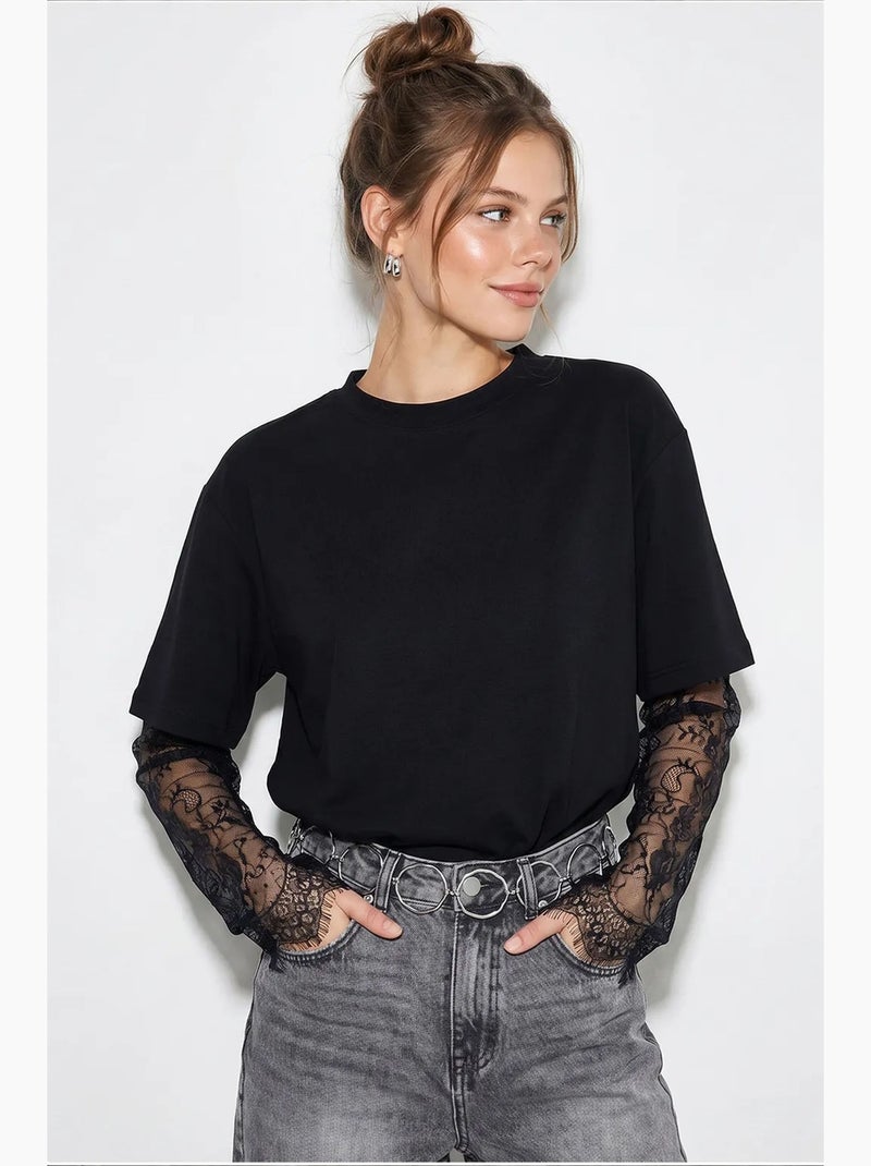 Camiseta de mujer de algodón y poliéster lucci Negro - Kiabi