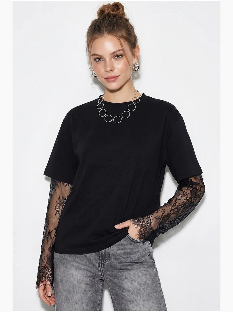 Camiseta de mujer de algodón y poliéster lucci Negro - Kiabi