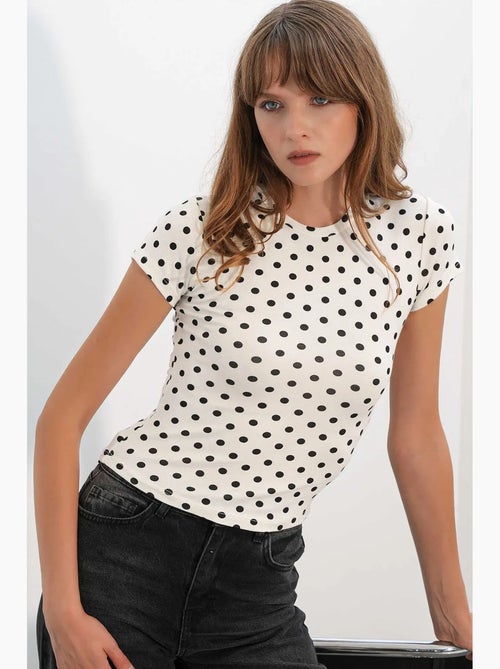Camiseta de mujer de lunares de corte slim con cuello redondo bdart - Kiabi