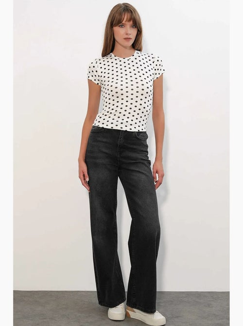 Camiseta de mujer de lunares de corte slim con cuello redondo bdart - Kiabi