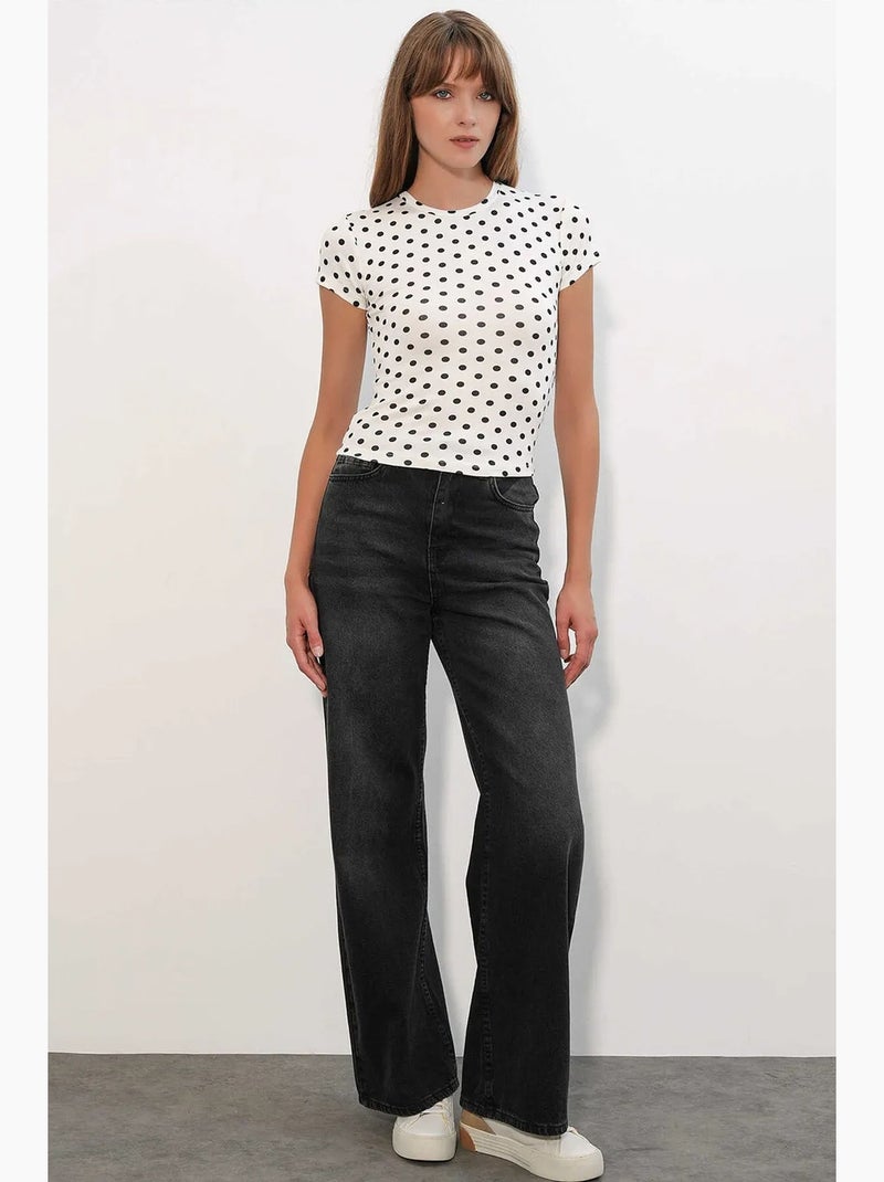 Camiseta de mujer de lunares de corte slim con cuello redondo bdart Blanco roto - Kiabi