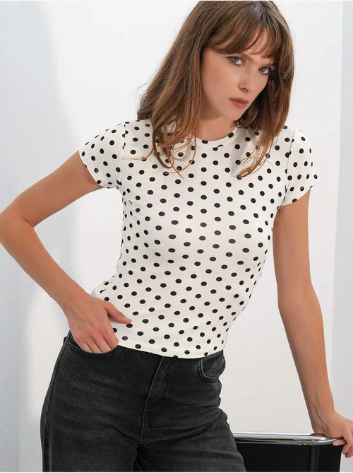 Camiseta de mujer de lunares de corte slim con cuello redondo bdart - Kiabi