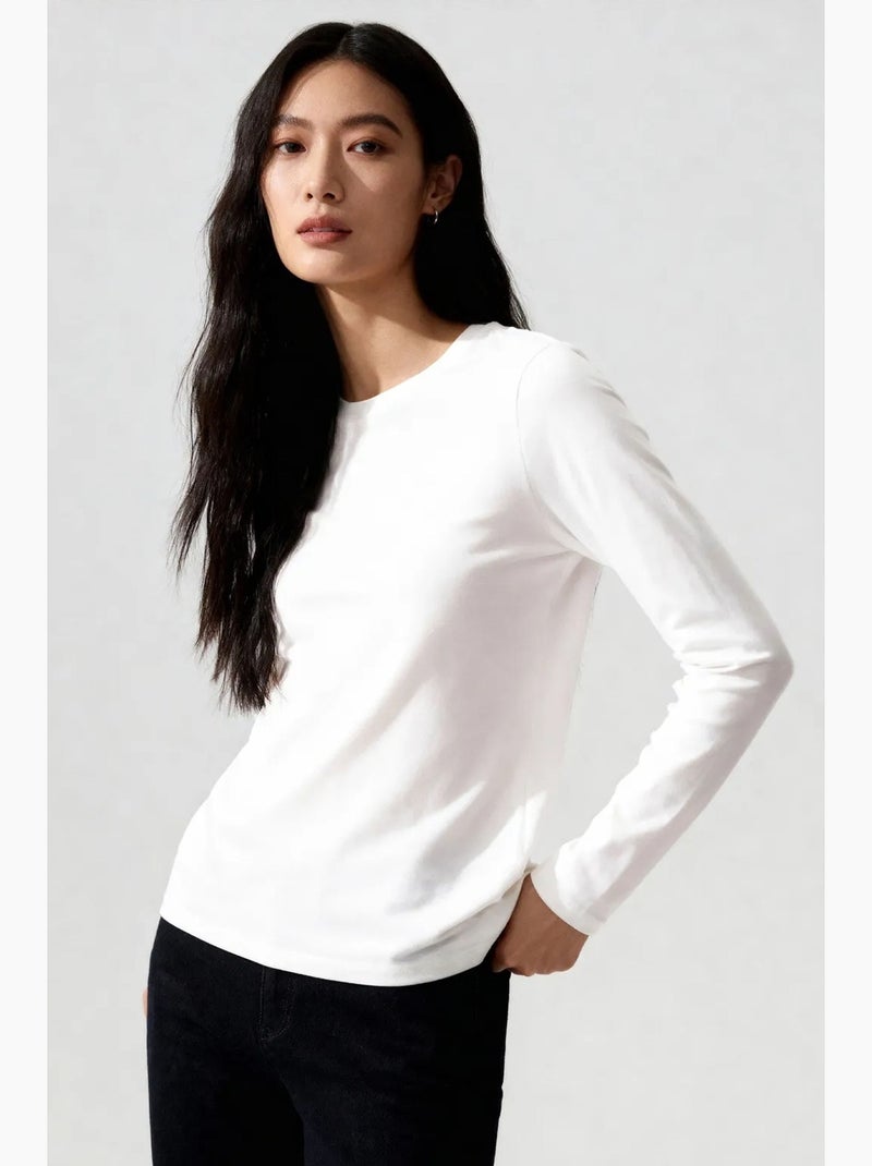 Camiseta de mujer de manga larga con cuello redondo tommy Gris claro - Kiabi