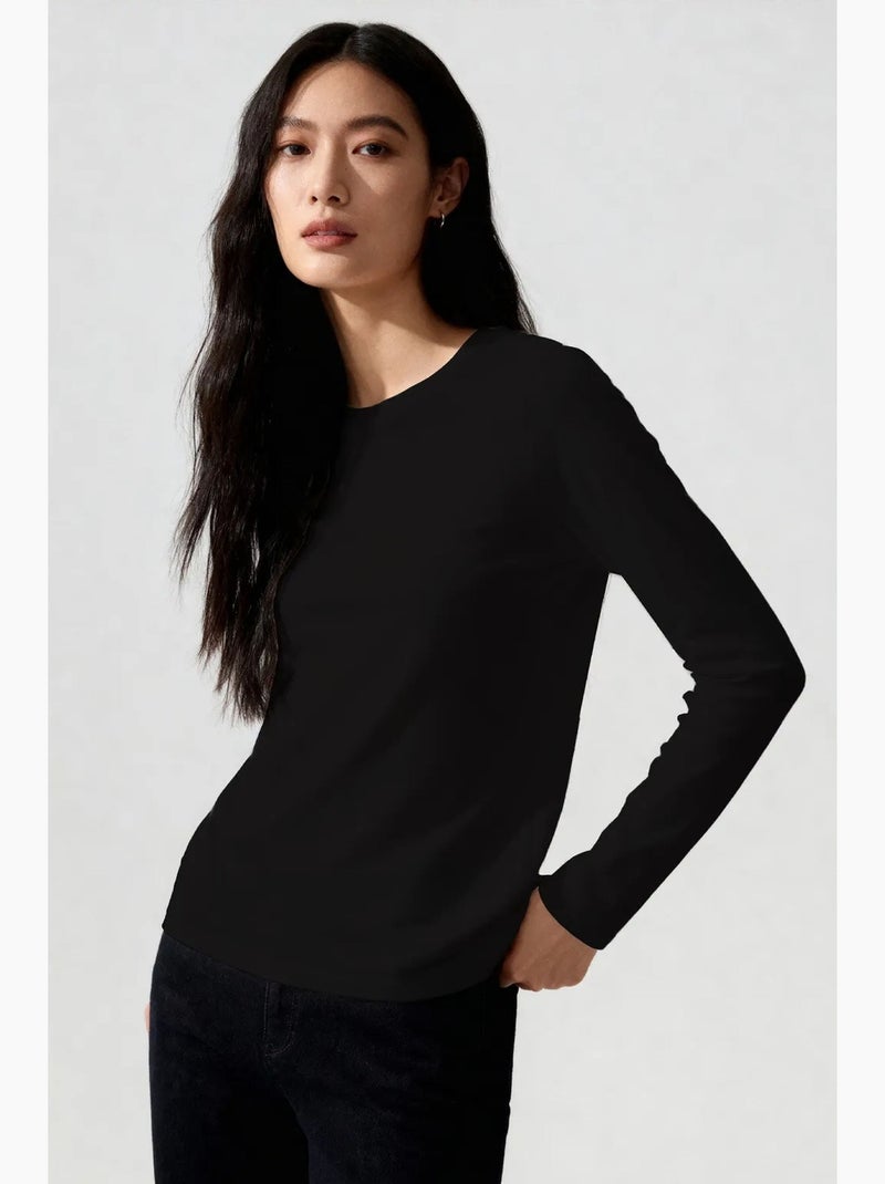 Camiseta de mujer de manga larga con cuello redondo tommy Gris claro - Kiabi
