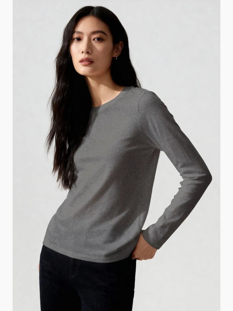 Camiseta de mujer de manga larga con cuello redondo tommy Gris negro - Kiabi