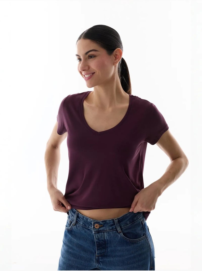 Camiseta de mujer en modal penti Rojo burdeos - Kiabi