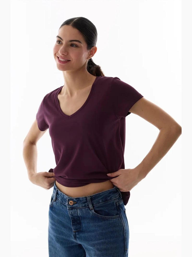 Camiseta de mujer en modal penti Rojo burdeos - Kiabi