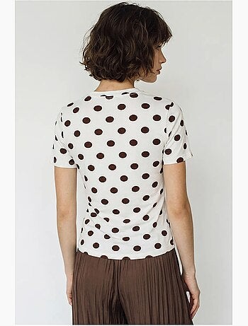 Camiseta de mujer entallada de lunares con cuello redondo lucci