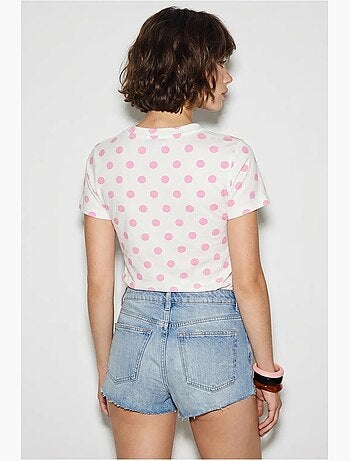 Camiseta de mujer entallada de lunares con cuello redondo lucci