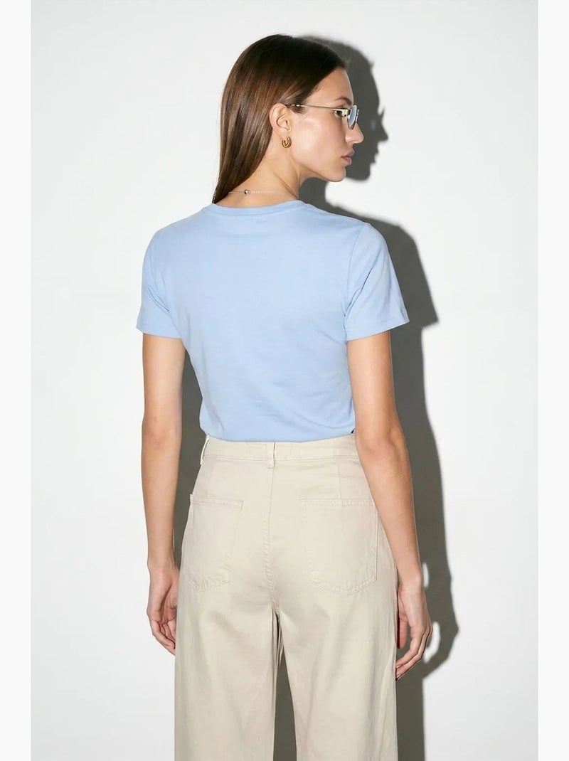 Camiseta de mujer lisa con cuello redondo dilvin Azul cielo - Kiabi