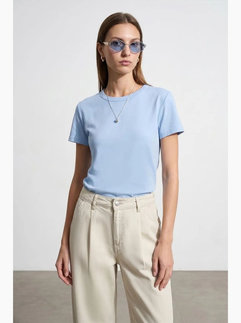 Camiseta de mujer lisa con cuello redondo dilvin Azul cielo - Kiabi