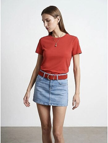 Camiseta de mujer lisa con cuello redondo dilvin