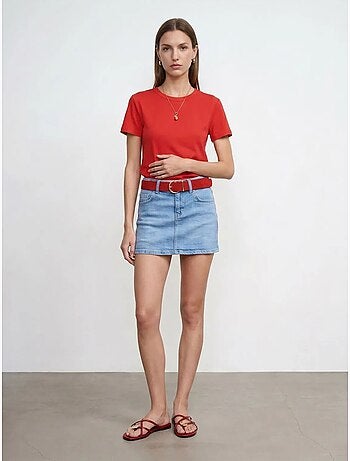 Camiseta de mujer lisa con cuello redondo dilvin