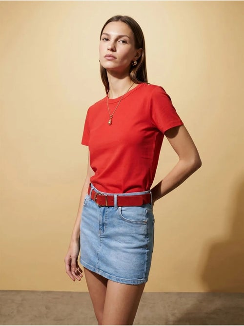 Camiseta de mujer lisa con cuello redondo dilvin - Kiabi