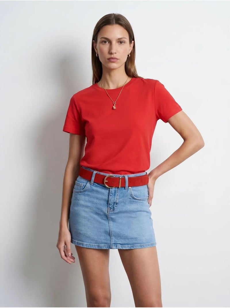 Camiseta de mujer lisa con cuello redondo dilvin Rojo - Kiabi