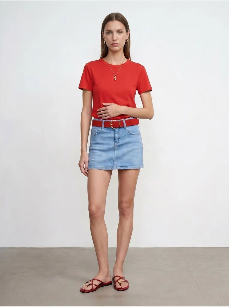 Camiseta de mujer lisa con cuello redondo dilvin Rojo - Kiabi