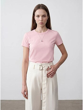 Camiseta de mujer lisa con cuello redondo dilvin