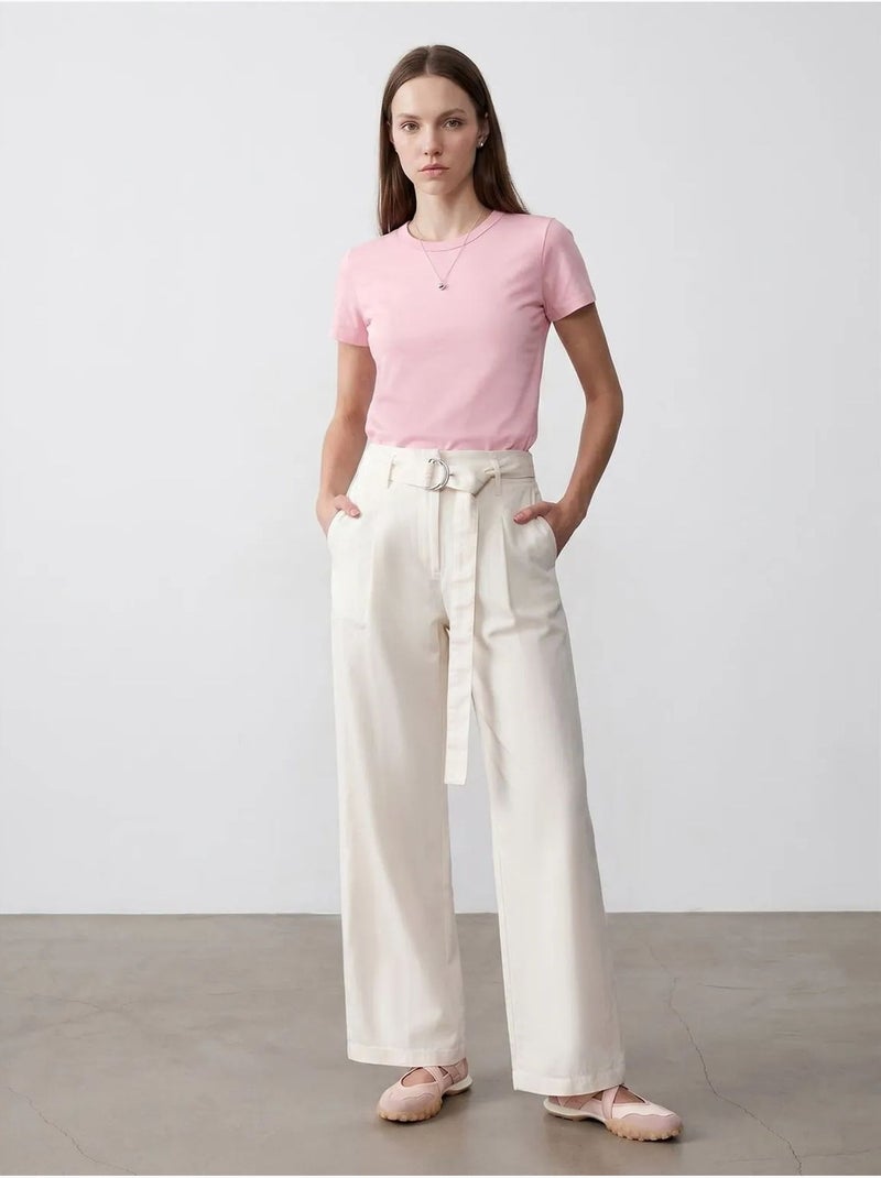 Camiseta de mujer lisa con cuello redondo dilvin Rosa almendra - Kiabi