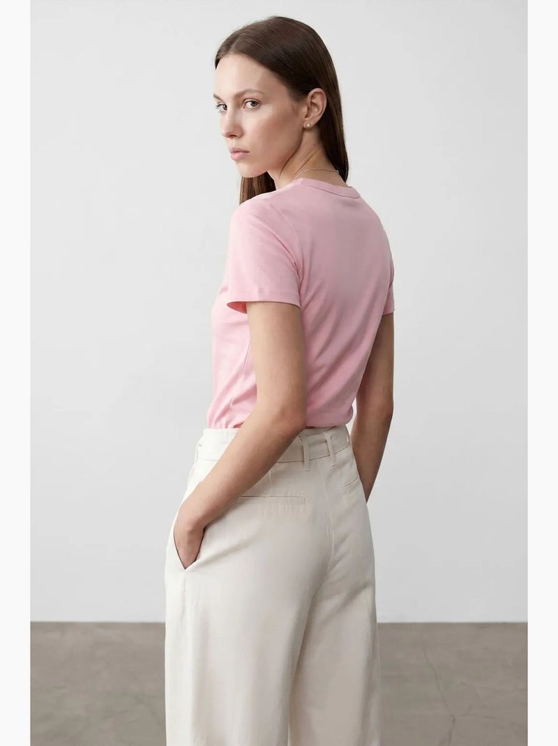 Camiseta de mujer lisa con cuello redondo dilvin Rosa almendra - Kiabi