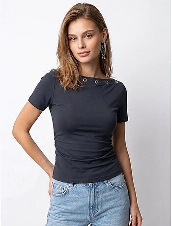 Camiseta de mujer slim fit con cuello barco mixray