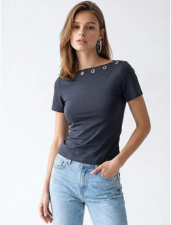Camiseta de mujer slim fit con cuello barco mixray