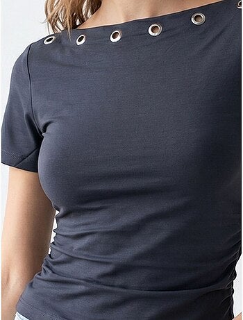 Camiseta de mujer slim fit con cuello barco mixray
