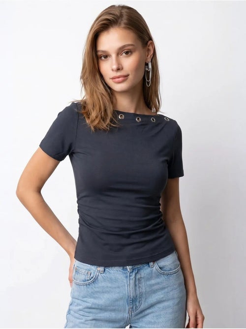Camiseta de mujer slim fit con cuello barco mixray - Kiabi