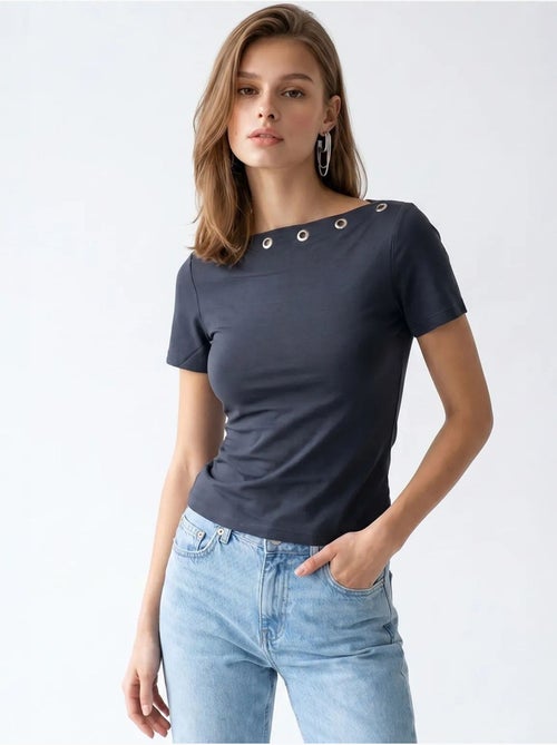 Camiseta de mujer slim fit con cuello barco mixray - Kiabi