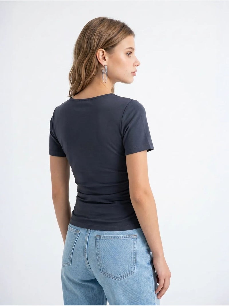 Camiseta de mujer slim fit con cuello barco mixray Gris negro - Kiabi