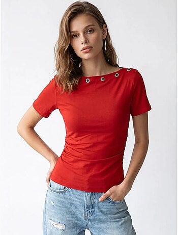 Camiseta de mujer slim fit con cuello barco mixray