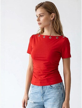 Camiseta de mujer slim fit con cuello barco mixray