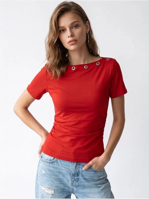 Camiseta de mujer slim fit con cuello barco mixray - Kiabi