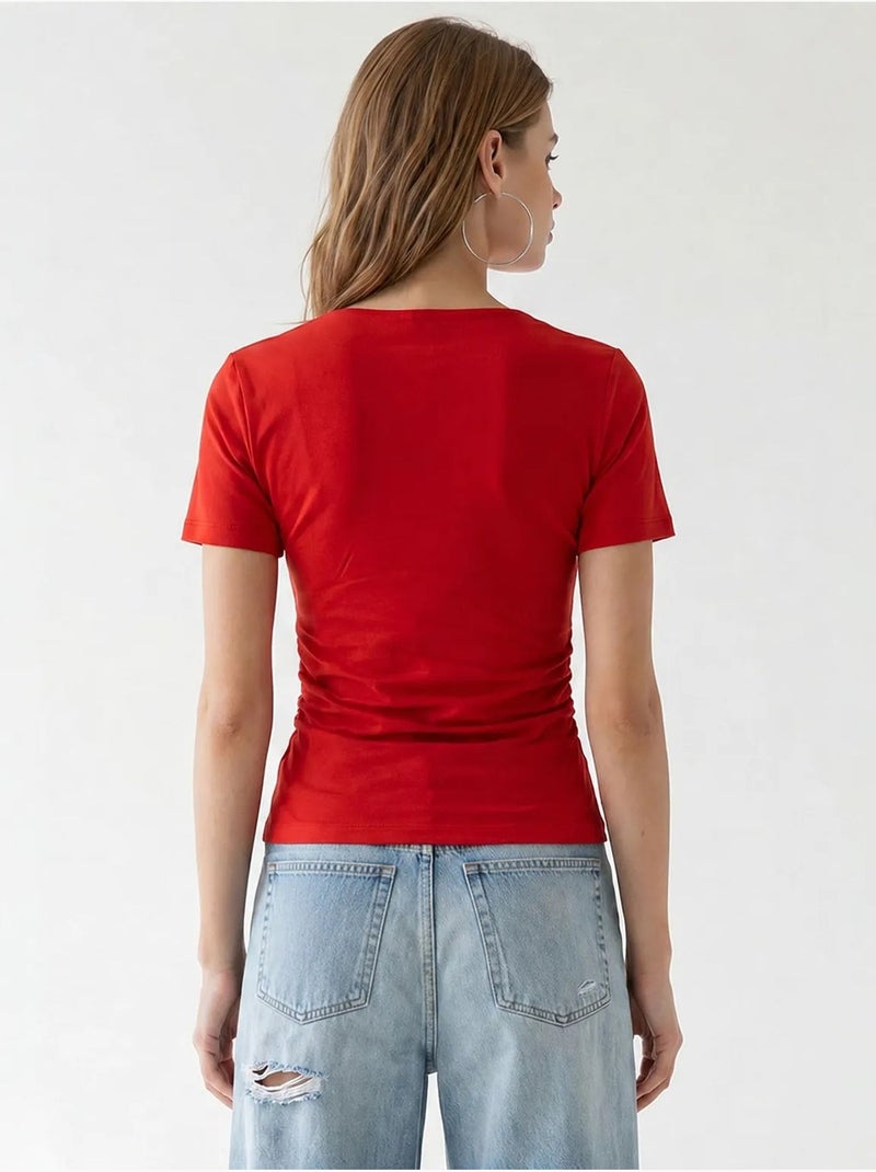 Camiseta de mujer slim fit con cuello barco mixray Rojo - Kiabi
