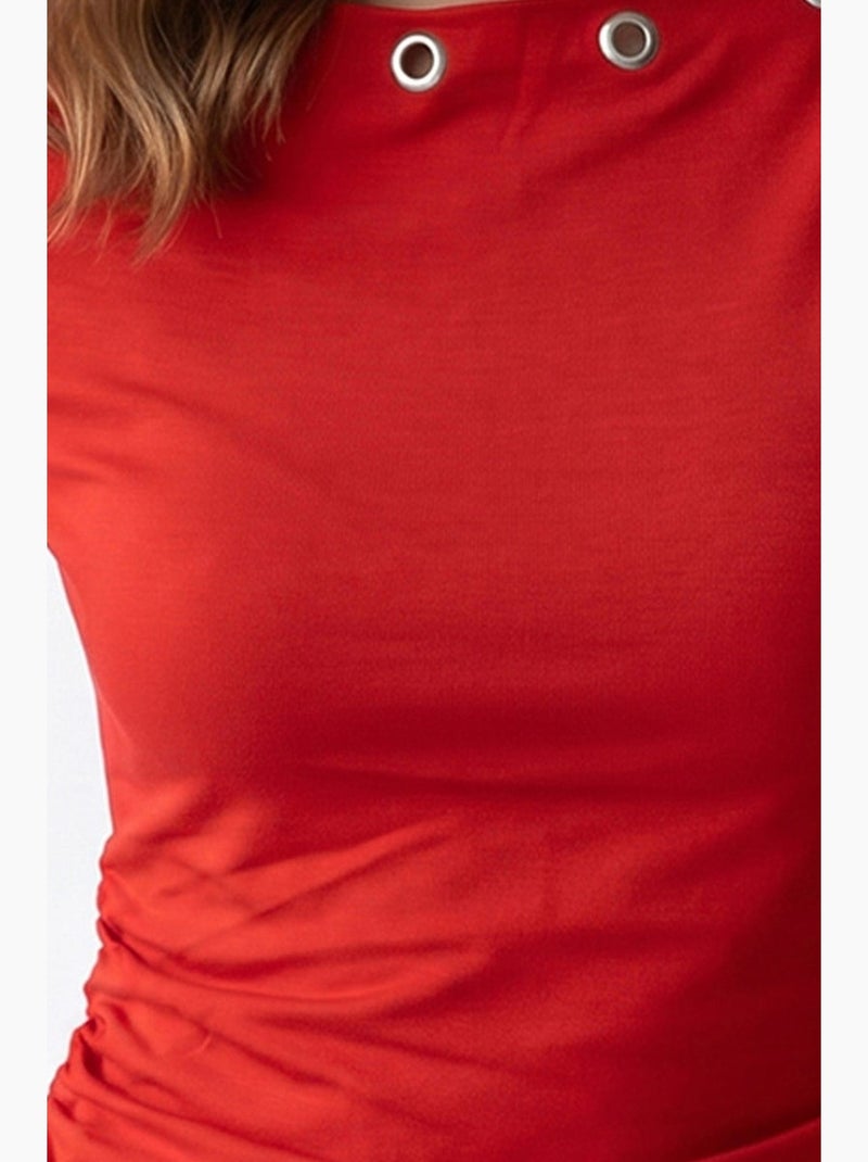 Camiseta de mujer slim fit con cuello barco mixray Rojo - Kiabi