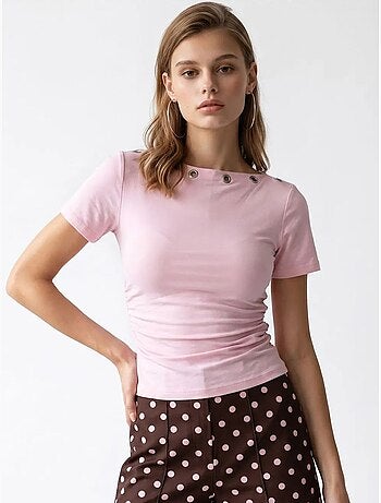 Camiseta de mujer slim fit con cuello barco mixray