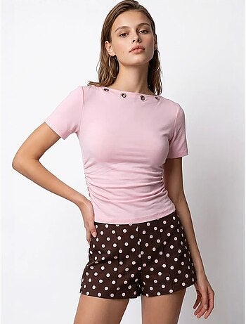 Camiseta de mujer slim fit con cuello barco mixray