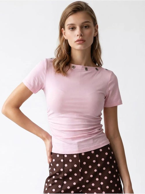 Camiseta de mujer slim fit con cuello barco mixray - Kiabi