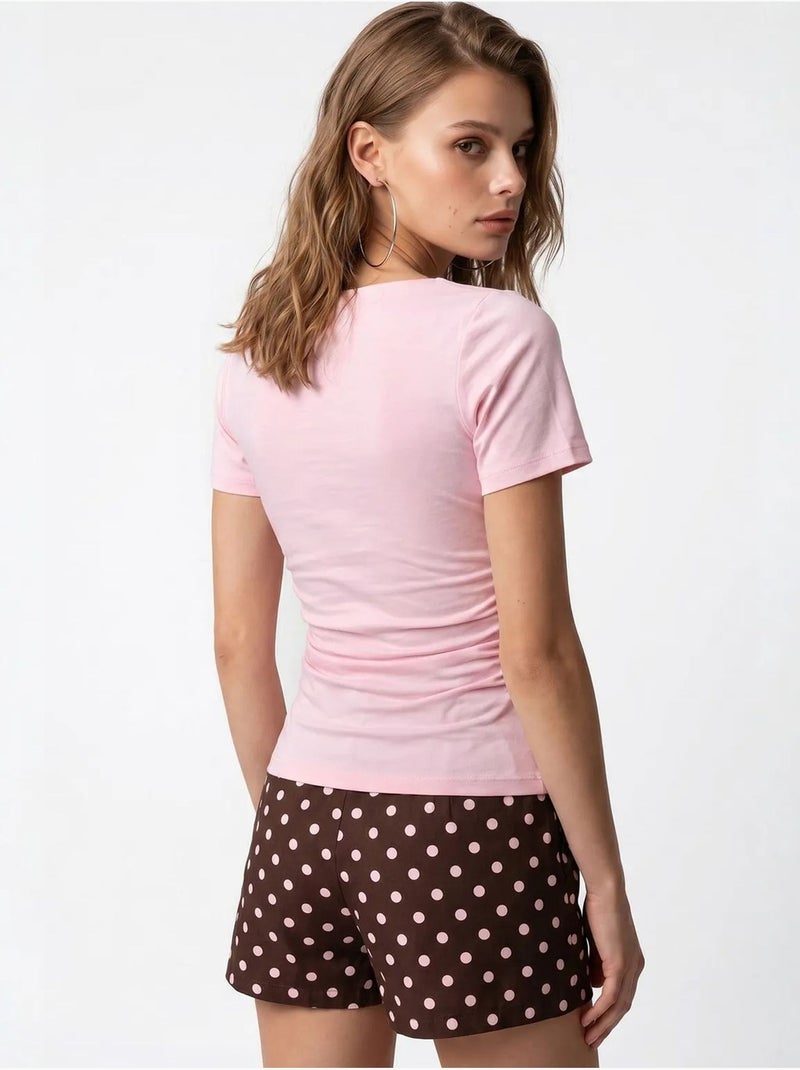Camiseta de mujer slim fit con cuello barco mixray Rosa almendra - Kiabi