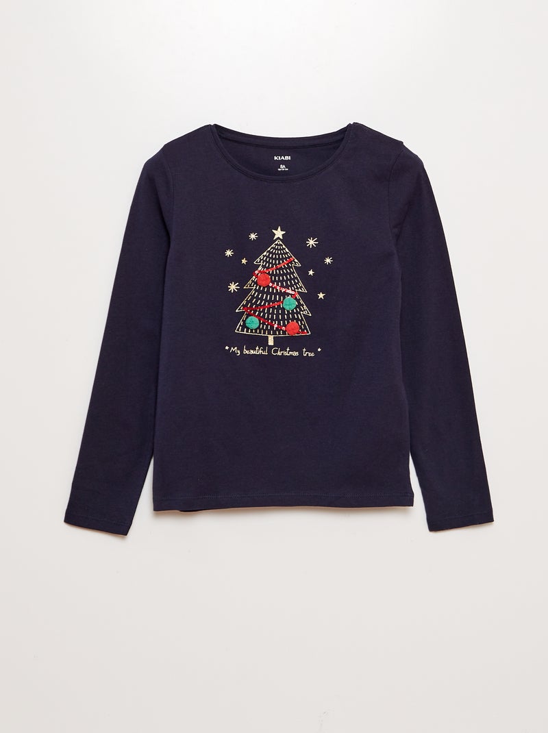 Camiseta de Navidad con pompones AZUL - Kiabi