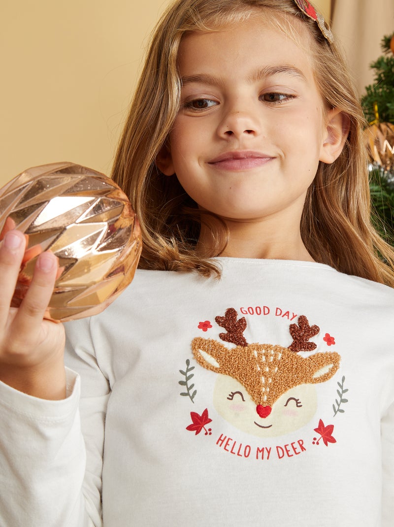 Camiseta de Navidad con pompones BEIGE - Kiabi