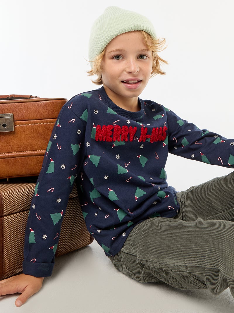 Camiseta de Navidad de manga larga Azul - Kiabi